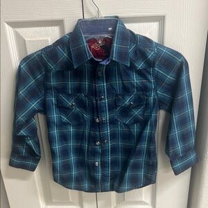 Kids Navy Plaid Button-Down Shirt